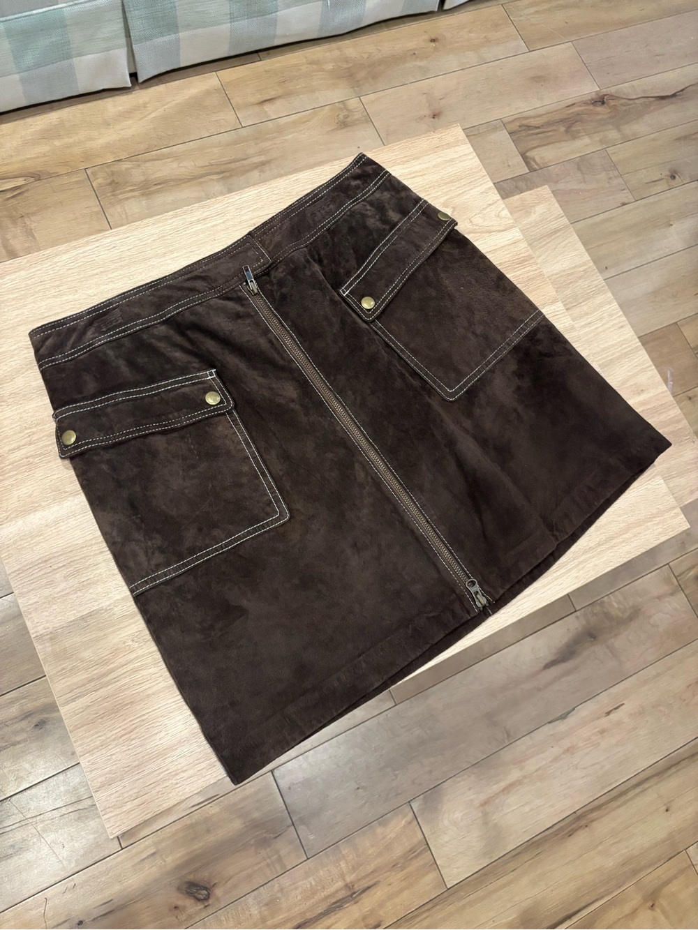 INC International Concepts Dark Brown Suede Zip-Front Mini Skirt